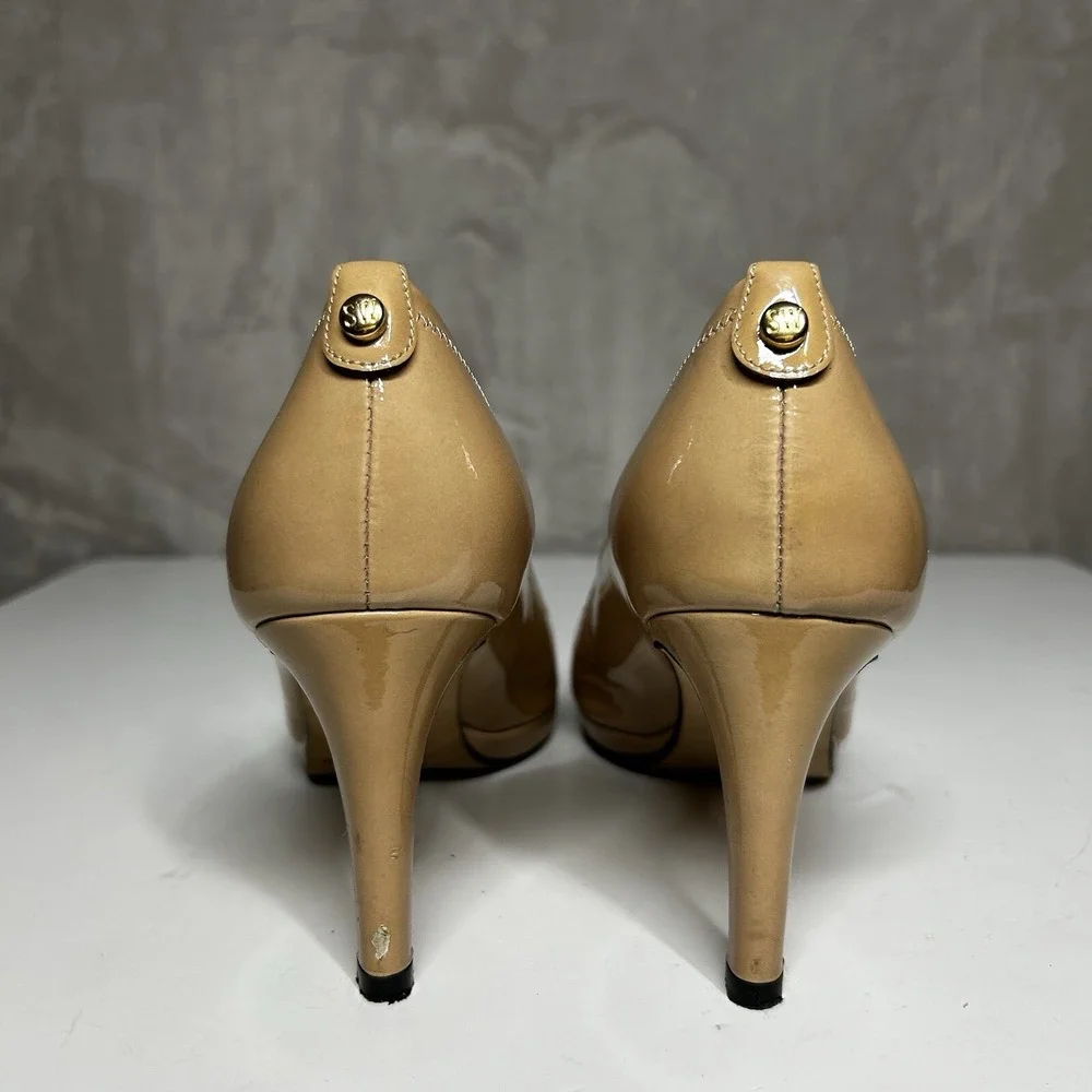 Stuart Weitzman Annabelle Adobe Aniline Pumps Size 8.5 Heels Patent Leather Nude